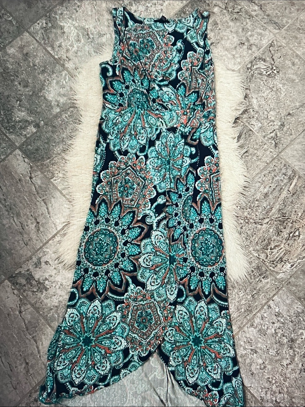 Lands' End Navy and Teal Paisley Floral Maxi Dress